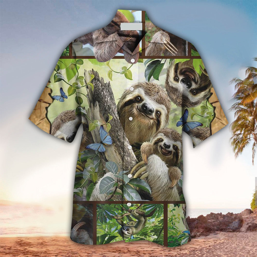 Sloth Aloha Shirt, Perfect Hawaiian Shirt For Sloth Lover, Hawaii Shirt Men, Aloha Shirt