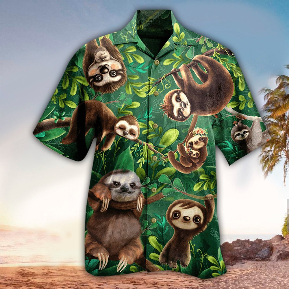 Sloth Hawaiian Shirt, Sloth Lover Gifts, Hawaii Shirt Men, Aloha Shirt, Tropical Sleeve Summer All Size