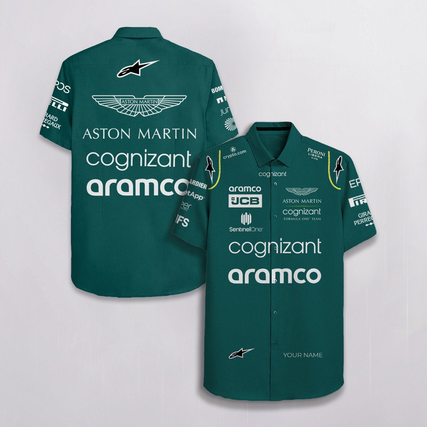 Personalized Aston Martin F1 Team Racing Cognizant Aramco Jcb Alpinestars All Over Print 3D Hawaiian Shirt