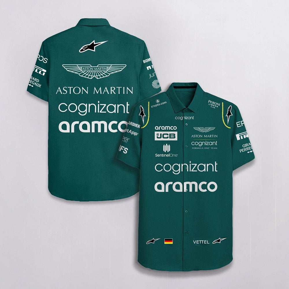 Sebastian Vettel Aston Martin F1 Team Racing Cognizant Aramco Jcb Alpinestars All Over Print 3D Hawaiian Shirt