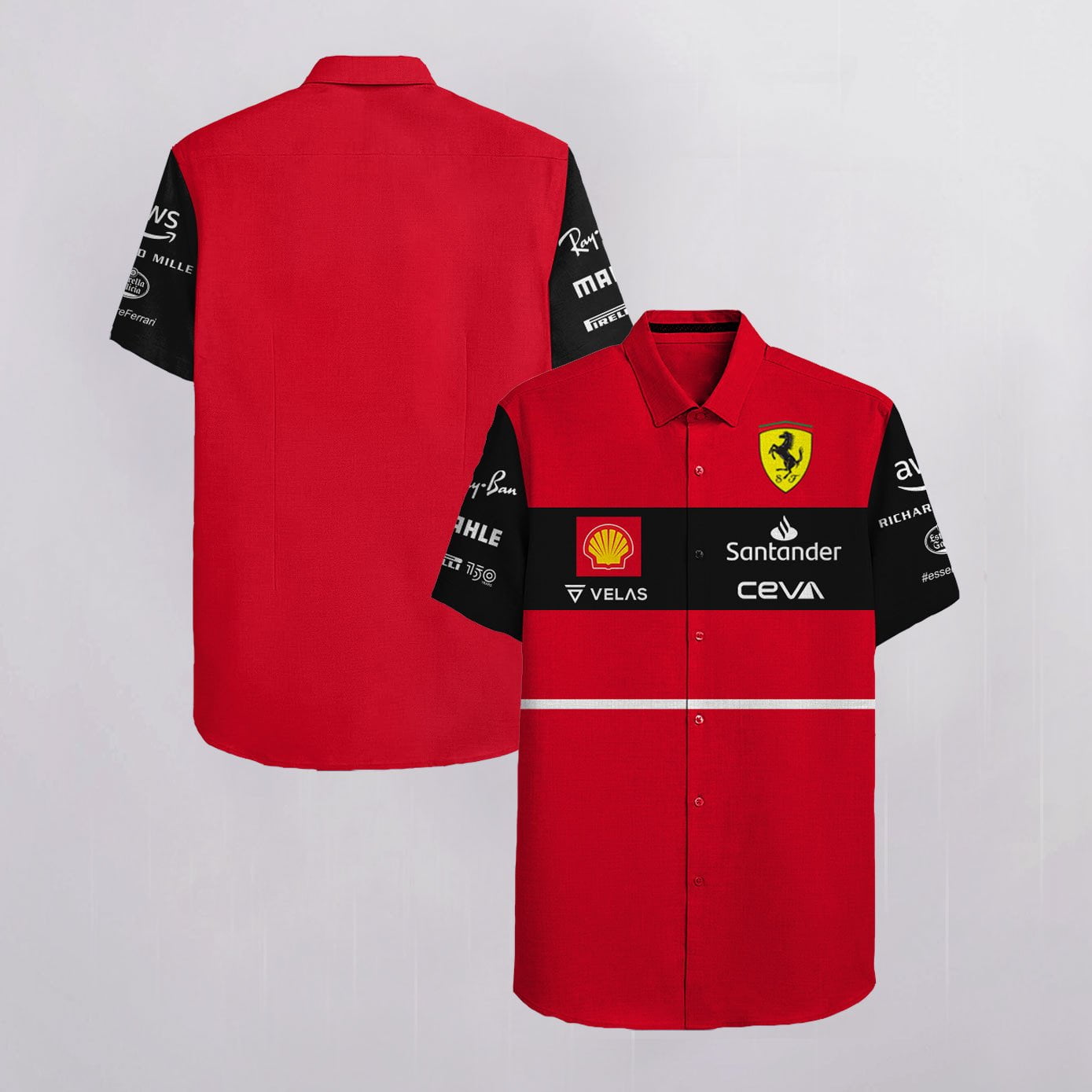 Scuderia Ferrari F1 Racing Velas Santander Ceva All Over Print 3D Hawaiian Shirt