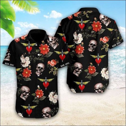 Bon Jovi Skull Hawaiian Shirt