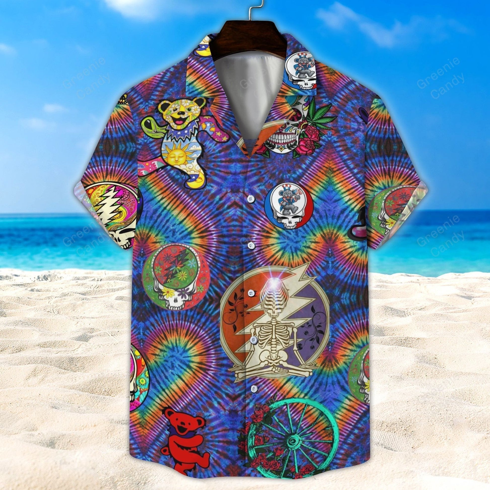 Grateful Dead Symbols Heart Tiedye All Over Print 3D Unisex Hawaiian Shirt And Beach Short