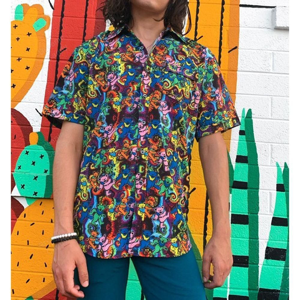 Seamless Tiny Grateful Dead Bears All Over Print 3D Unisex Hawaiian Shirt And Beach Short