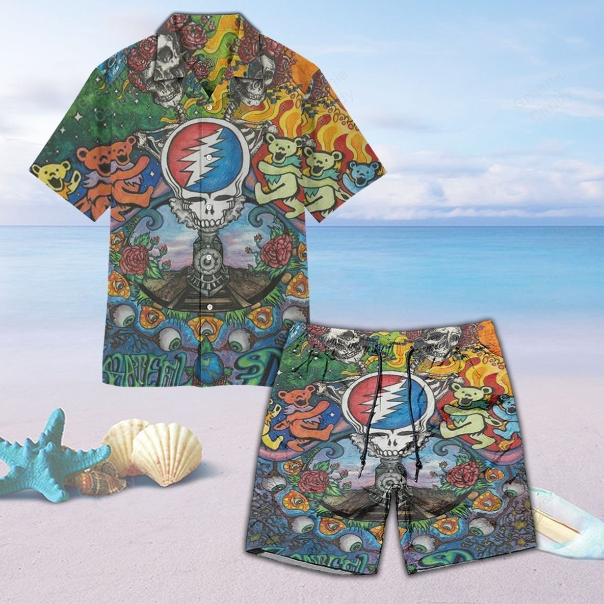 Grateful Dead Symbols All Over Print 3D Unisex Hawaiian Shirt And Beach Short