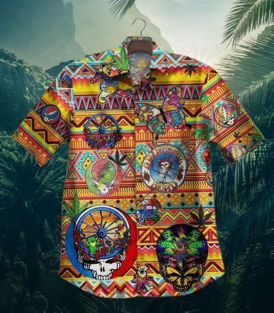 Floral Grateful Dead Symbols All Over Print 3D Unisex Hawaiian Shirt