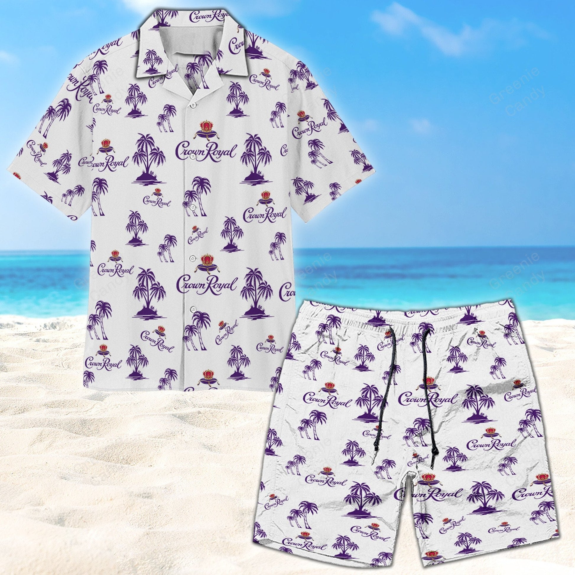 Purple Crown Royal Palm Tree All Over Print 3D Unisex Hawaiian Shirt And Beach Short