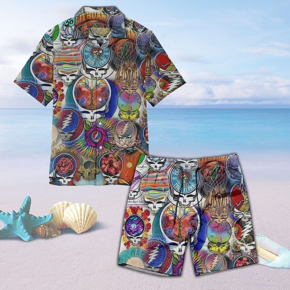 Grateful Dead Skulls All Over Print 3D Unisex Hawaiian Shirt And Beach Short