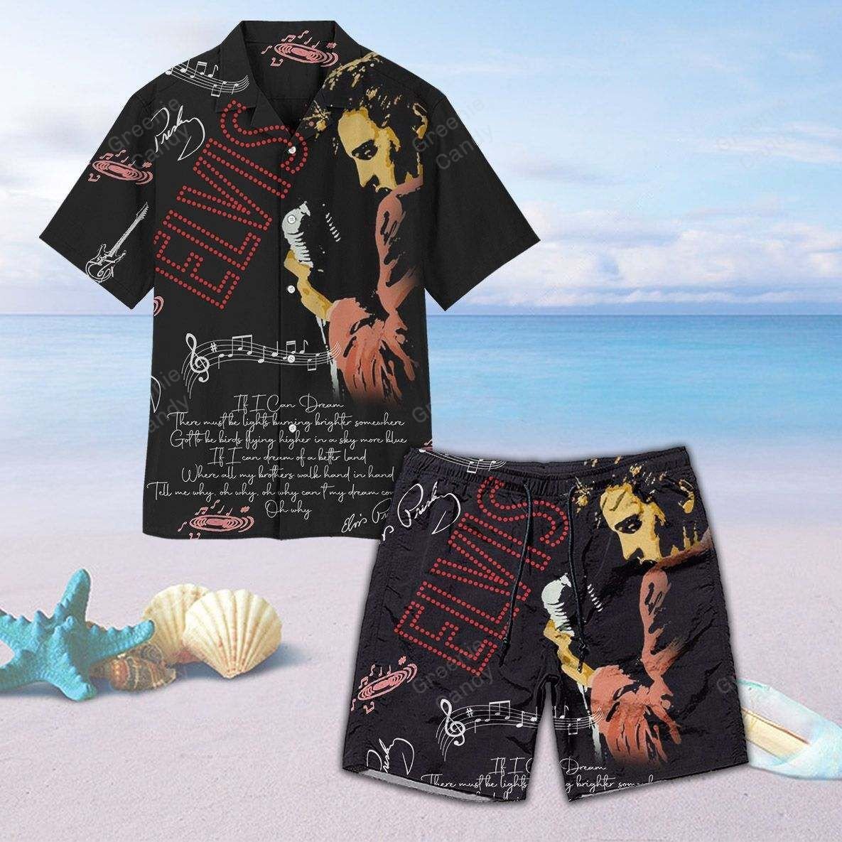 Elvis Presley Signature All Over Print 3D Unisex Hawaiian Shirt And Beach Short