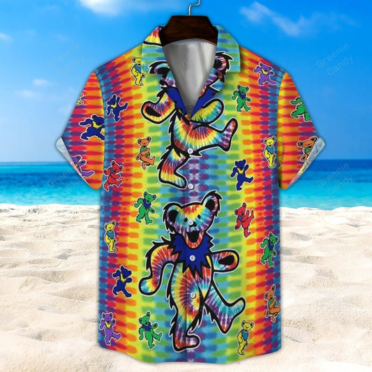 Grateful Dead Bears Vertical Tiedye All Over Print 3D Unisex Hawaiian Shirt And Beach Short