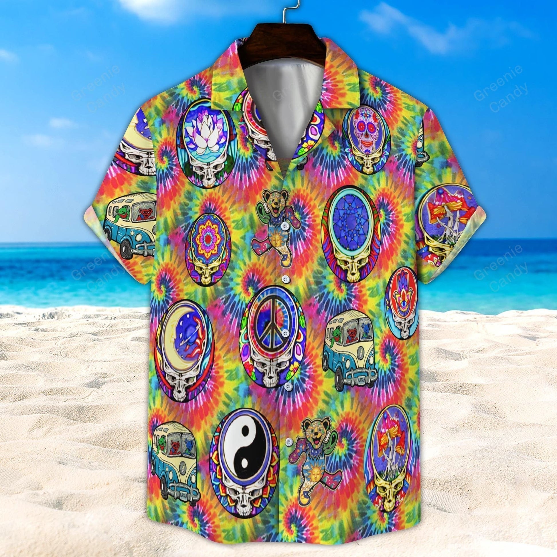 Hippie Grateful Dead Tiedye Pattern All Over Print 3D Hawaiian Shirt And Beach Short