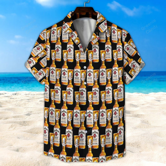 Jim Beam Bottle Seamless Pattern All Over Print 3D Hawaiian Shirt And Beach Short