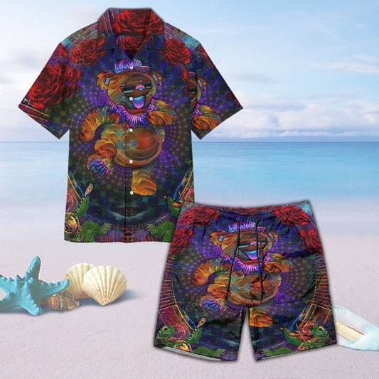 Grateful Dead Bear All Over Print 3D Hawaiian Shirt And Beach Short