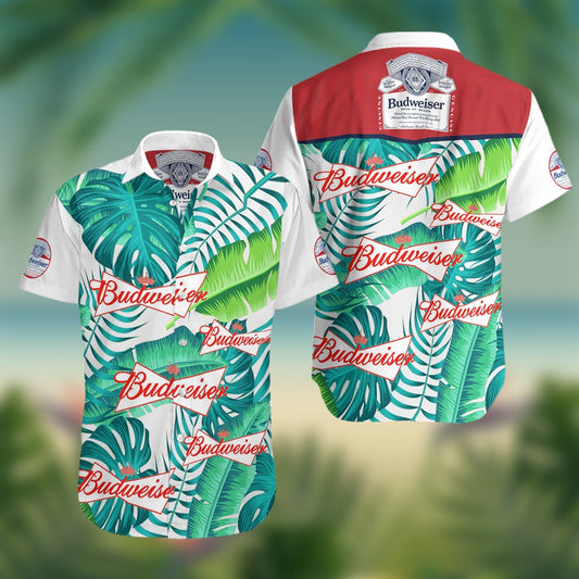 Budweiser Tropical Leafs All Over Print 3D Hawaiian Shirt