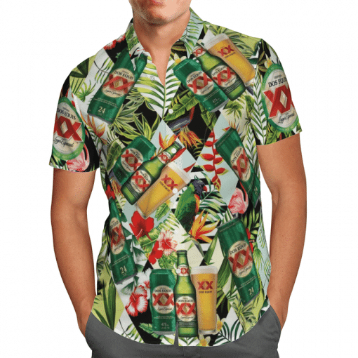 Dos Equis Tropical Leafs All Over Print 3D Hawaiian Shirt