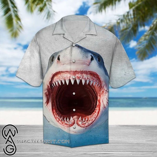 Shark Face All Over Print 3D Summer Short Sleeve Hawaiian Shirt