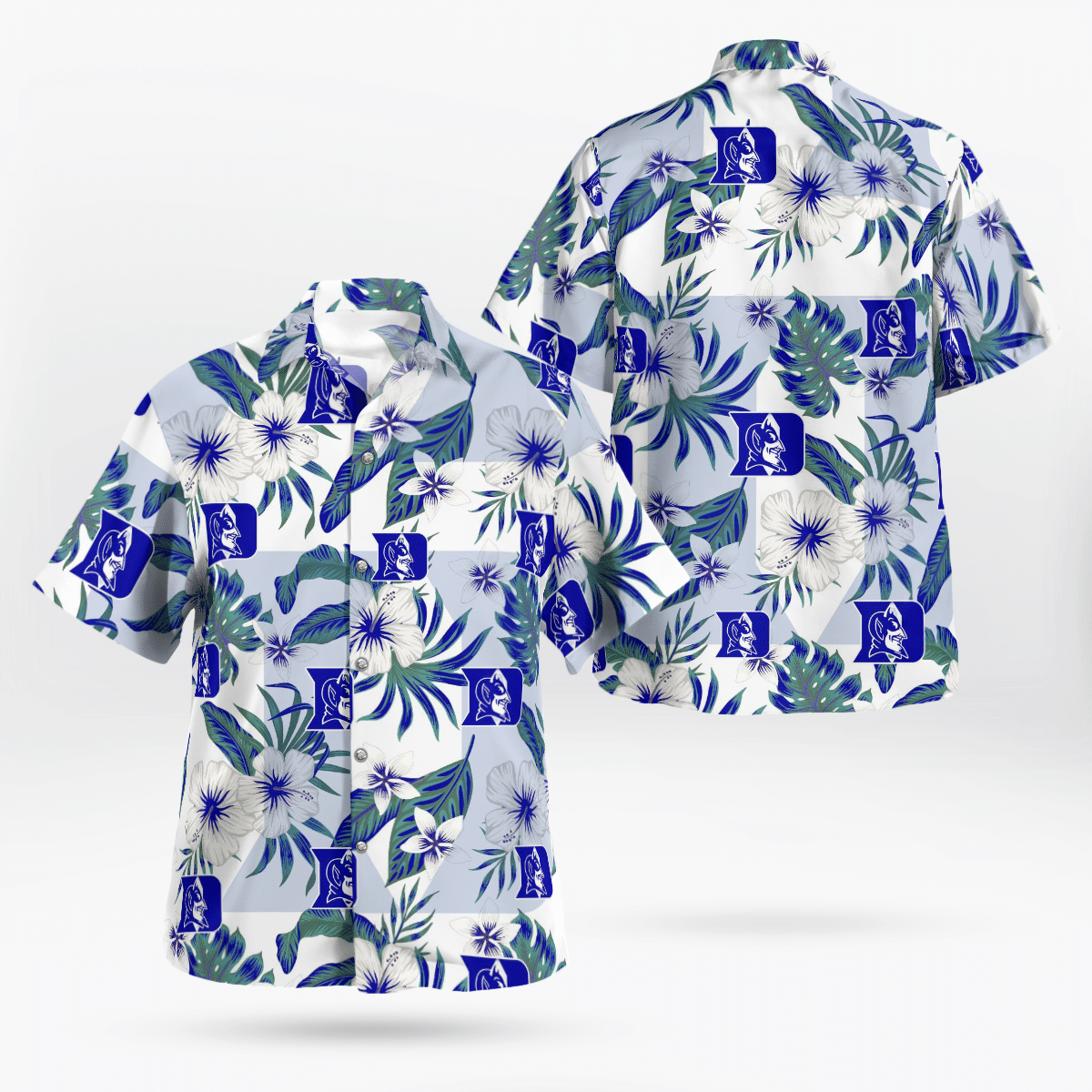 Duke Blue Devils All Over Print 3D Flowery Aloha Summer Beach Hawaiian Shirt