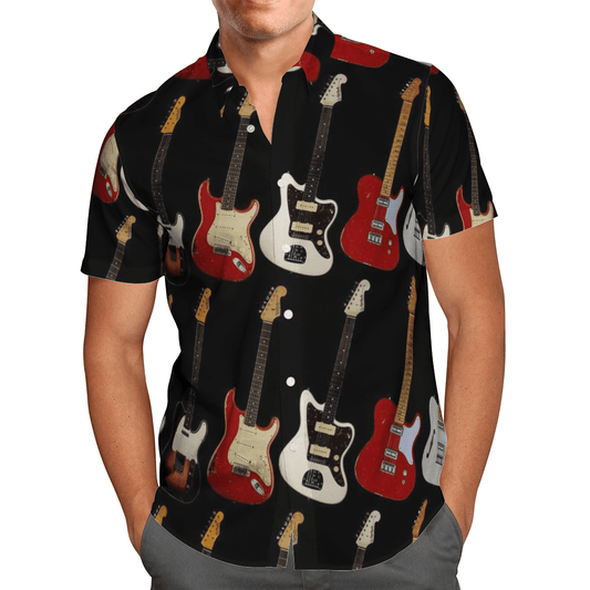 Colorful Electric Guitars All Over Print 3D Aloha Summer Beach Hawaiian Shirt