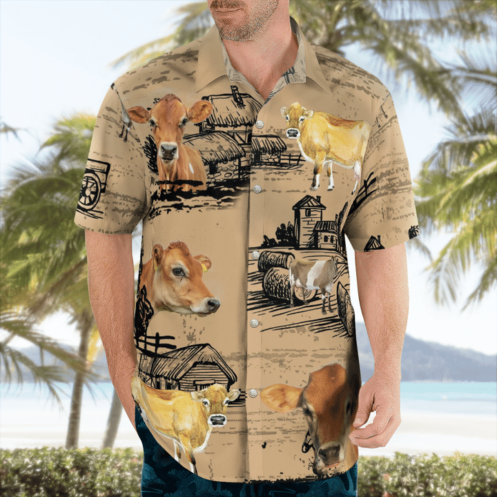 Jersey Cattle Lovers All Over Print 3D Aloha Summer Beach Hawaiian Shirt