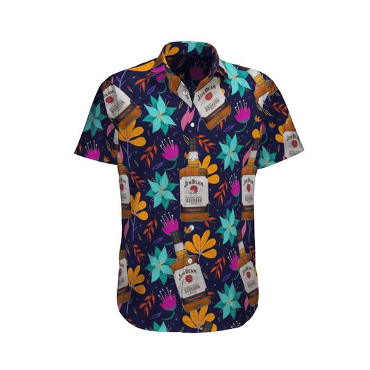 Jim Beam Bourbon All Over Print 3D Colorful Flowery Aloha Summer Beach Hawaiian Shirt