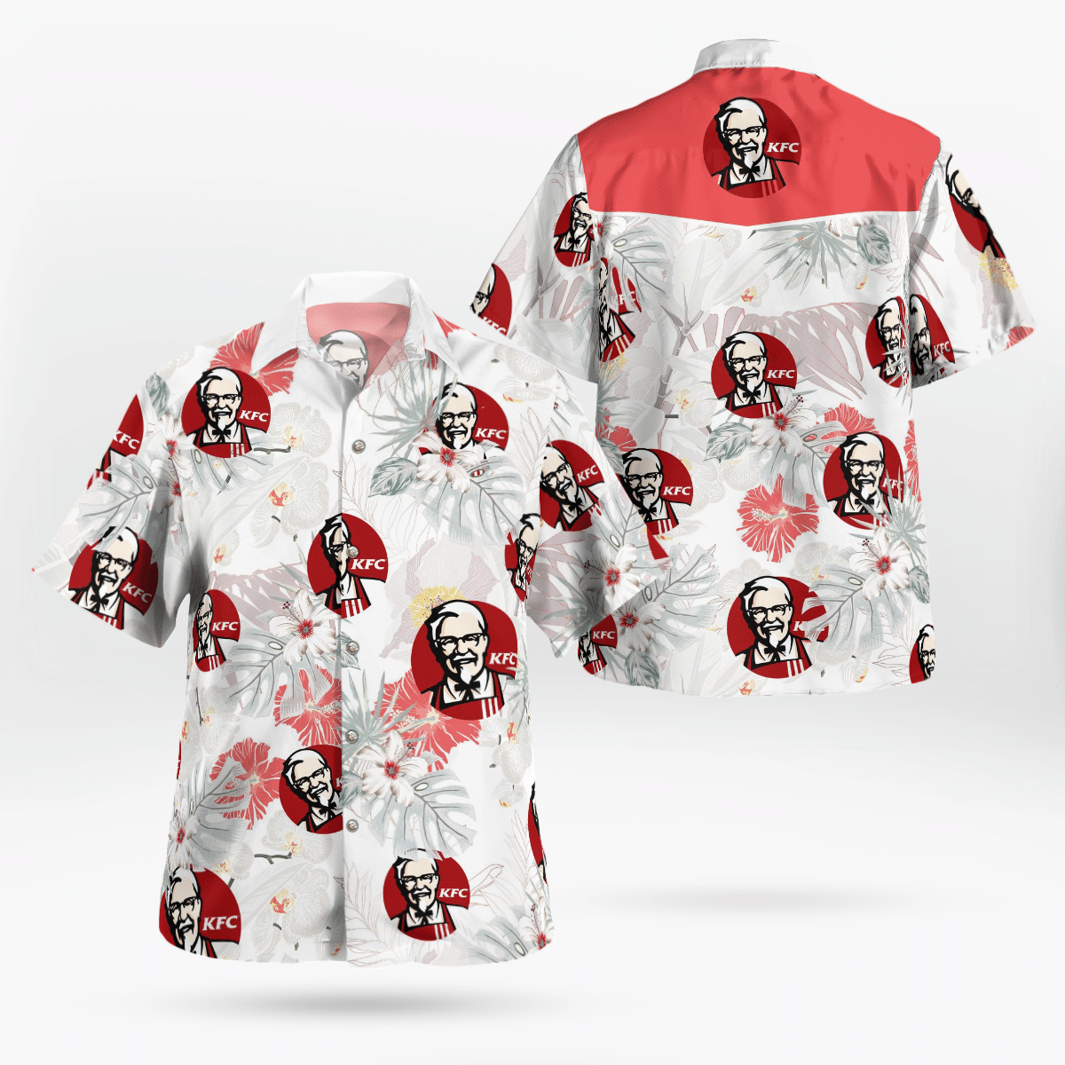 KFC Fast Food All Over Print 3D Flowery Aloha Summer Beach Hawaiian Shirt