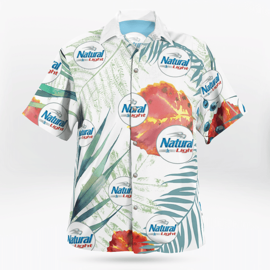 Natural Light Beer All Over Print 3D Flowery Aloha Summer Beach Hawaiian Shirt