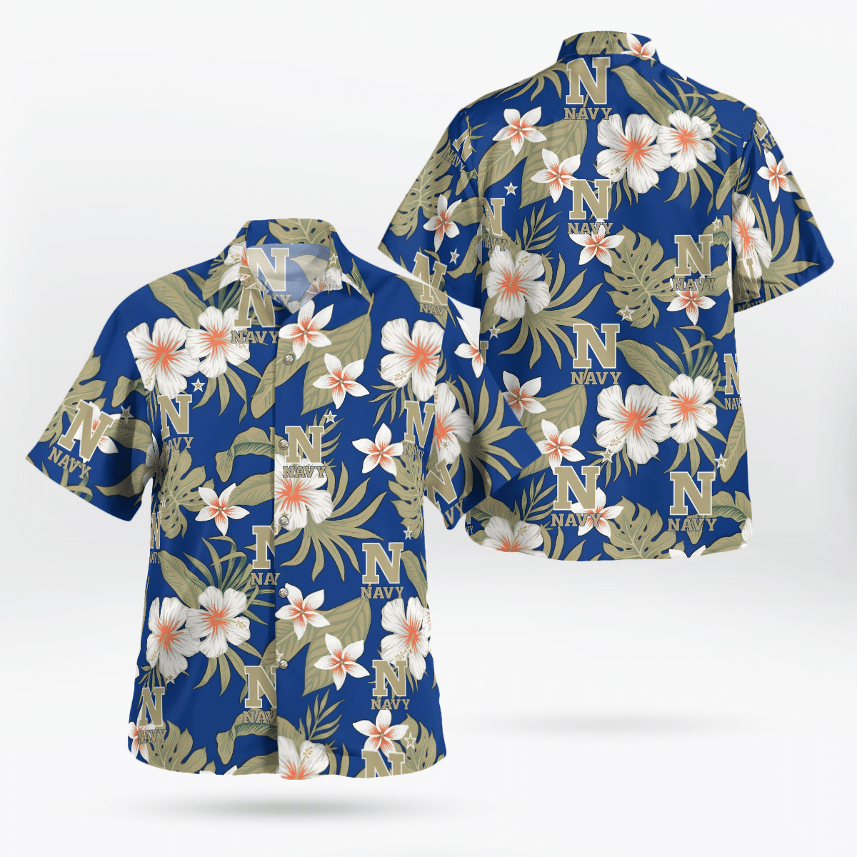 Navy Midshipmen All Over Print 3D Flowery Aloha Summer Beach Hawaiian Shirt