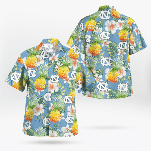 North Carolina Tar Heels Pineapple All Over Print 3D Flowery Aloha Summer Beach Hawaiian Shirt