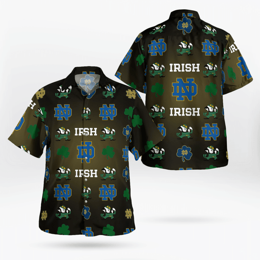 Notre Dame Fighting Irish Clover All Over Print 3D Aloha Summer Beach Hawaiian Shirt