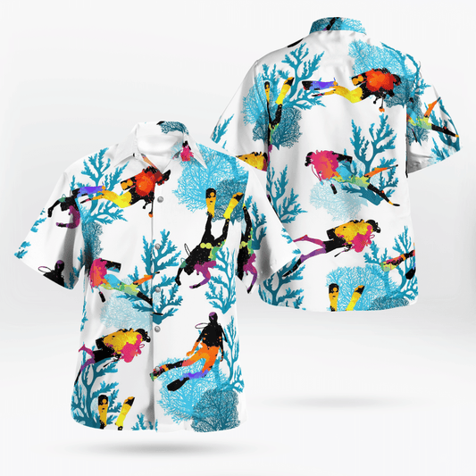 Scuba Diving Corals All Over Print 3D Colorful Aloha Summer Beach Hawaiian Shirt