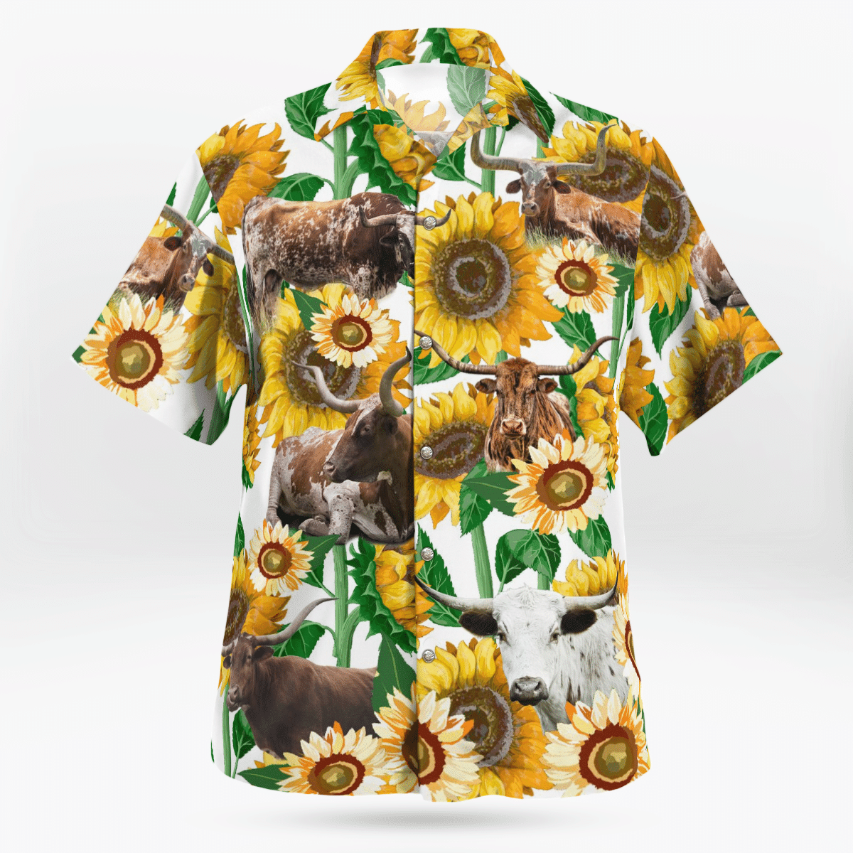 Texas Longhorn Cattle Sunflower All Over Print 3D Aloha Summer Beach Hawaiian Shirt