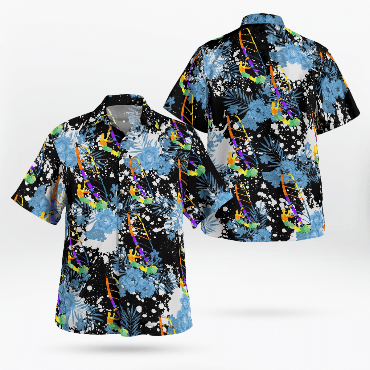 Windsurfing All Over Print 3D Flowery Aloha Summer Beach Hawaiian Shirt