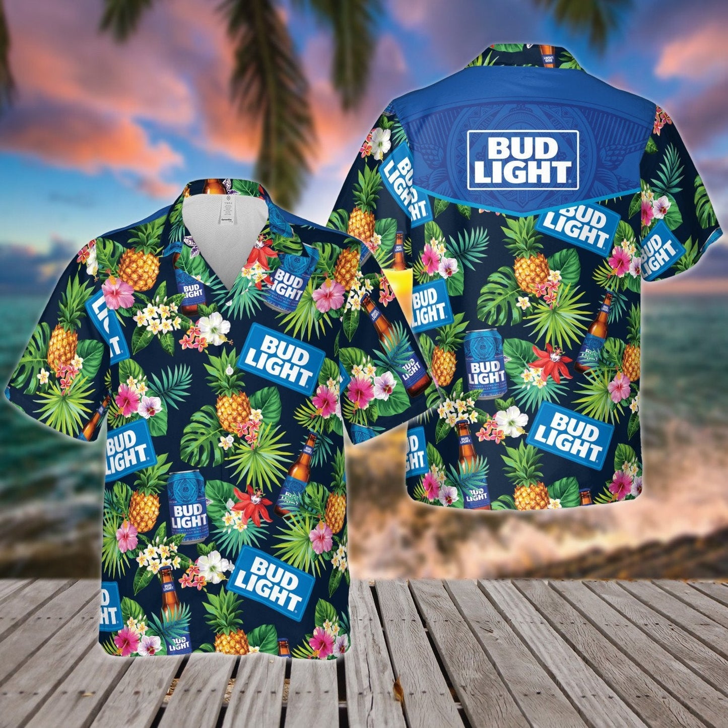 Bud Light Beer All Over Print 3D Flowery Aloha Summer Beach Hawaiian Shirt