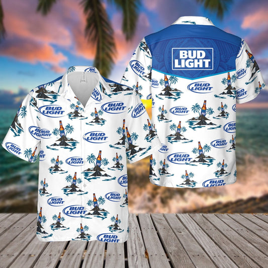 Bud Light Island All Over Print 3D Aloha Summer Beach Hawaiian Shirt