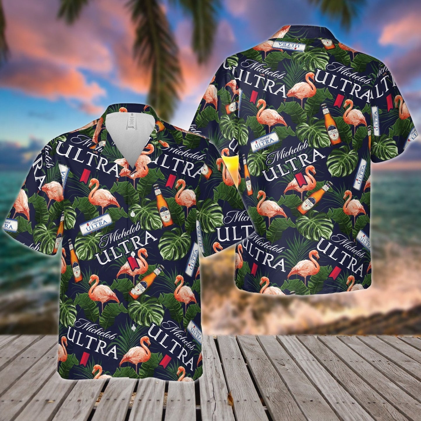 Michelob Ultra Flamingo All Over Print 3D Flowery Aloha Summer Beach Hawaiian Shirt