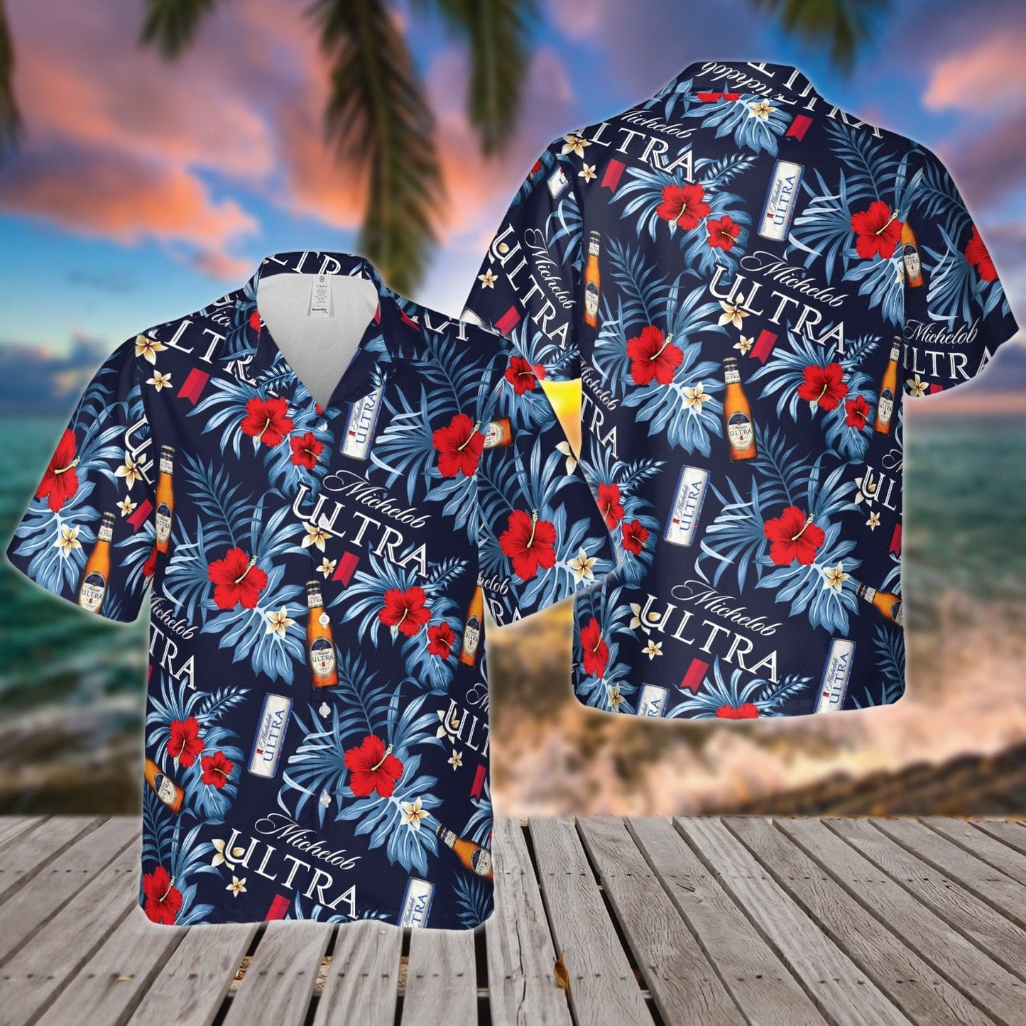 Michelob Ultra All Over Print 3D Flowery Aloha Summer Beach Hawaiian Shirt