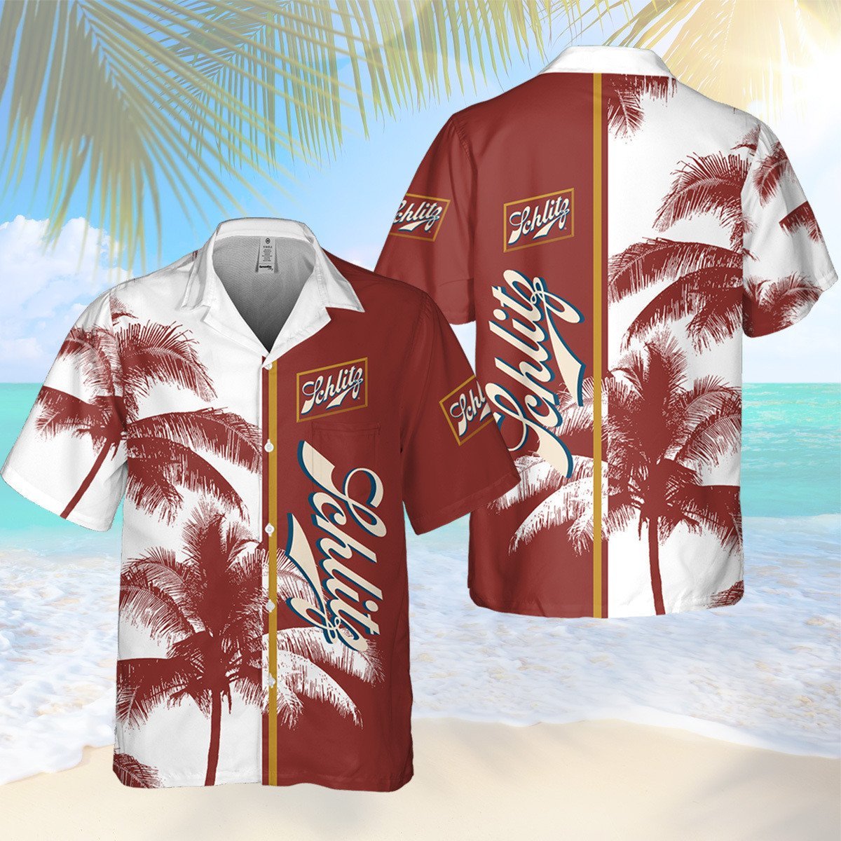 Schlitz Beer Palm Tree All Over Print 3D Aloha Summer Beach Hawaiian Shirt