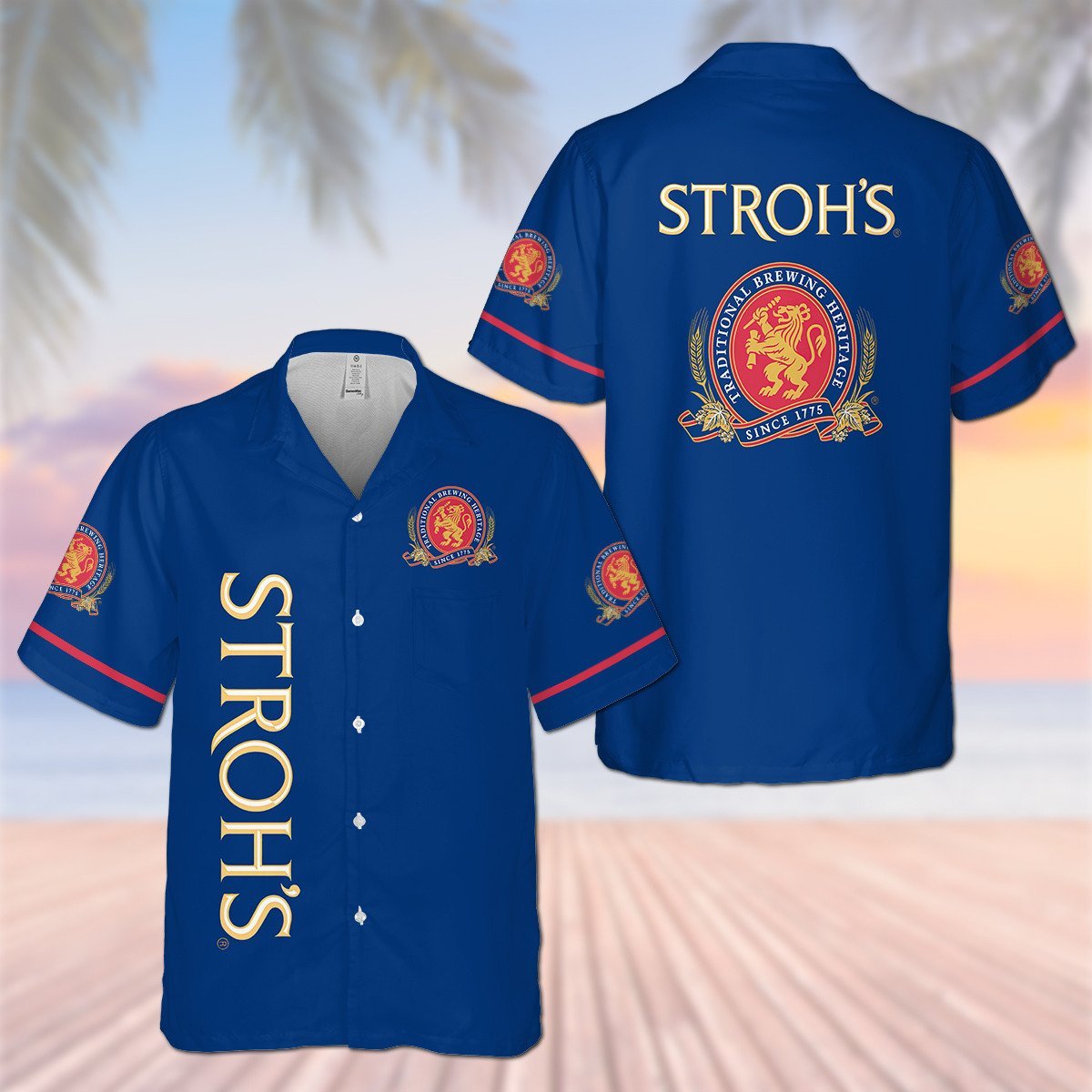 Stroh's Beer All Over Print 3D Flower Aloha Summer Beach Hawaiian Shirt