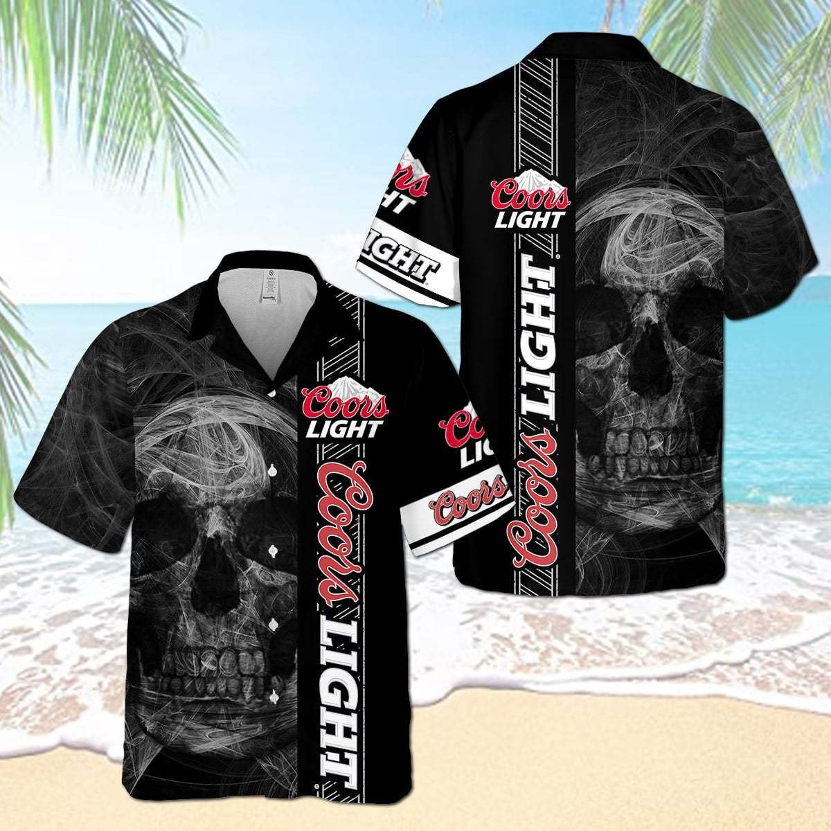 Coors Light Smoky Skull All Over Print 3D Aloha Summer Beach Hawaiian Shirt