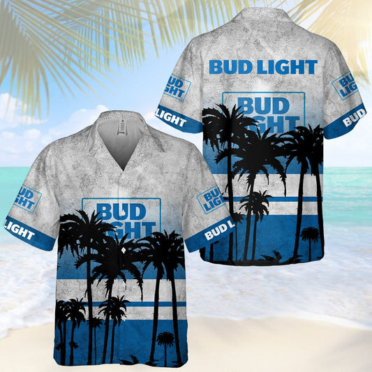 Bud Light Black Palm Tree All Over Print 3D Aloha Summer Beach Hawaiian Shirt