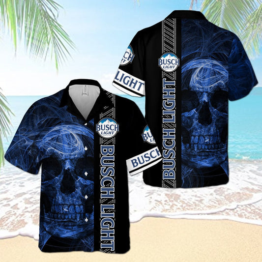 Busch Light Smoky Blue Skull All Over Print 3D Flower Aloha Summer Beach Hawaiian Shirt