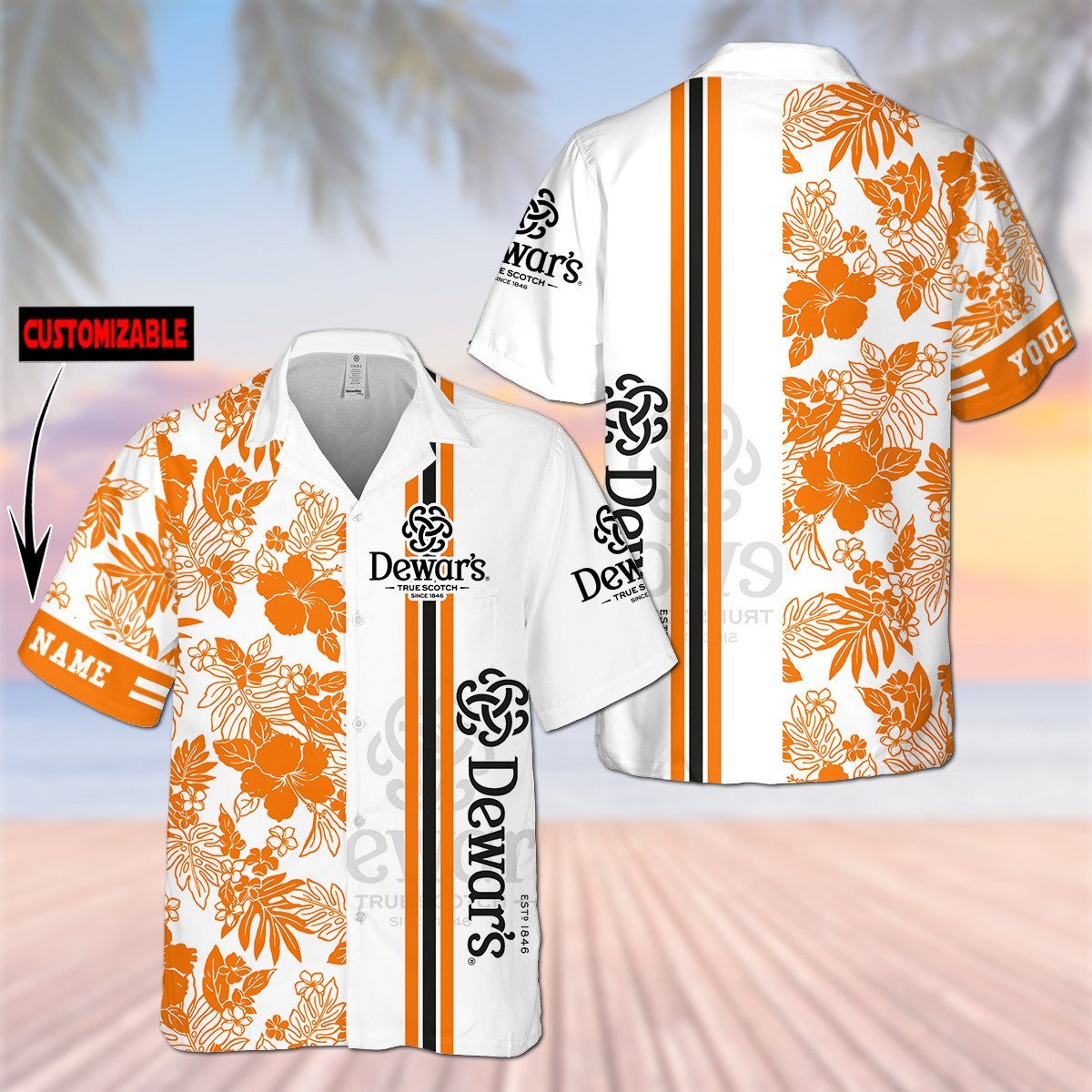 Personalized Dewar's All Over Print 3D Flower Aloha Summer Beach Hawaiian Shirt