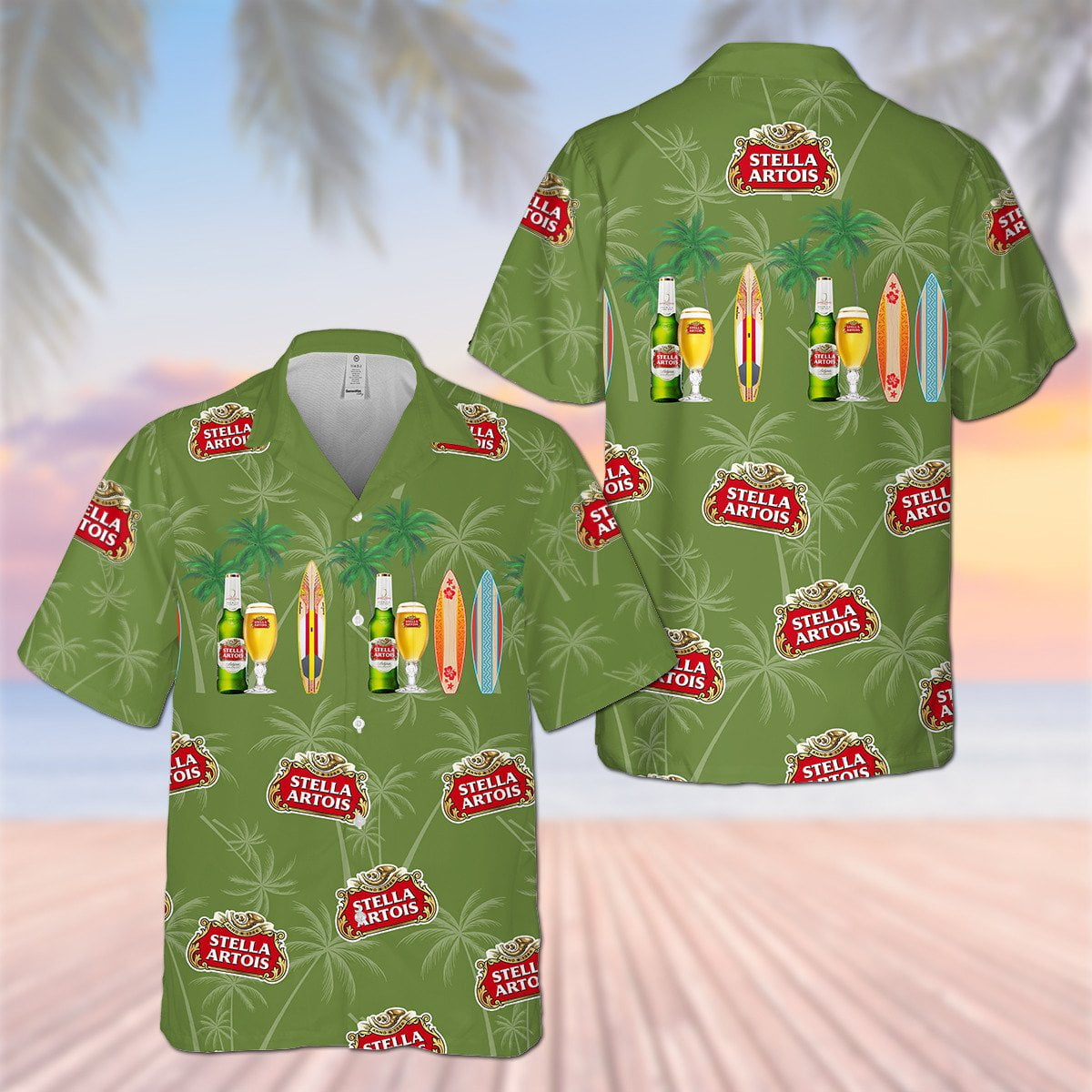 Stella Artois Palm Tree All Over Print 3D Aloha Summer Beach Hawaiian Shirt