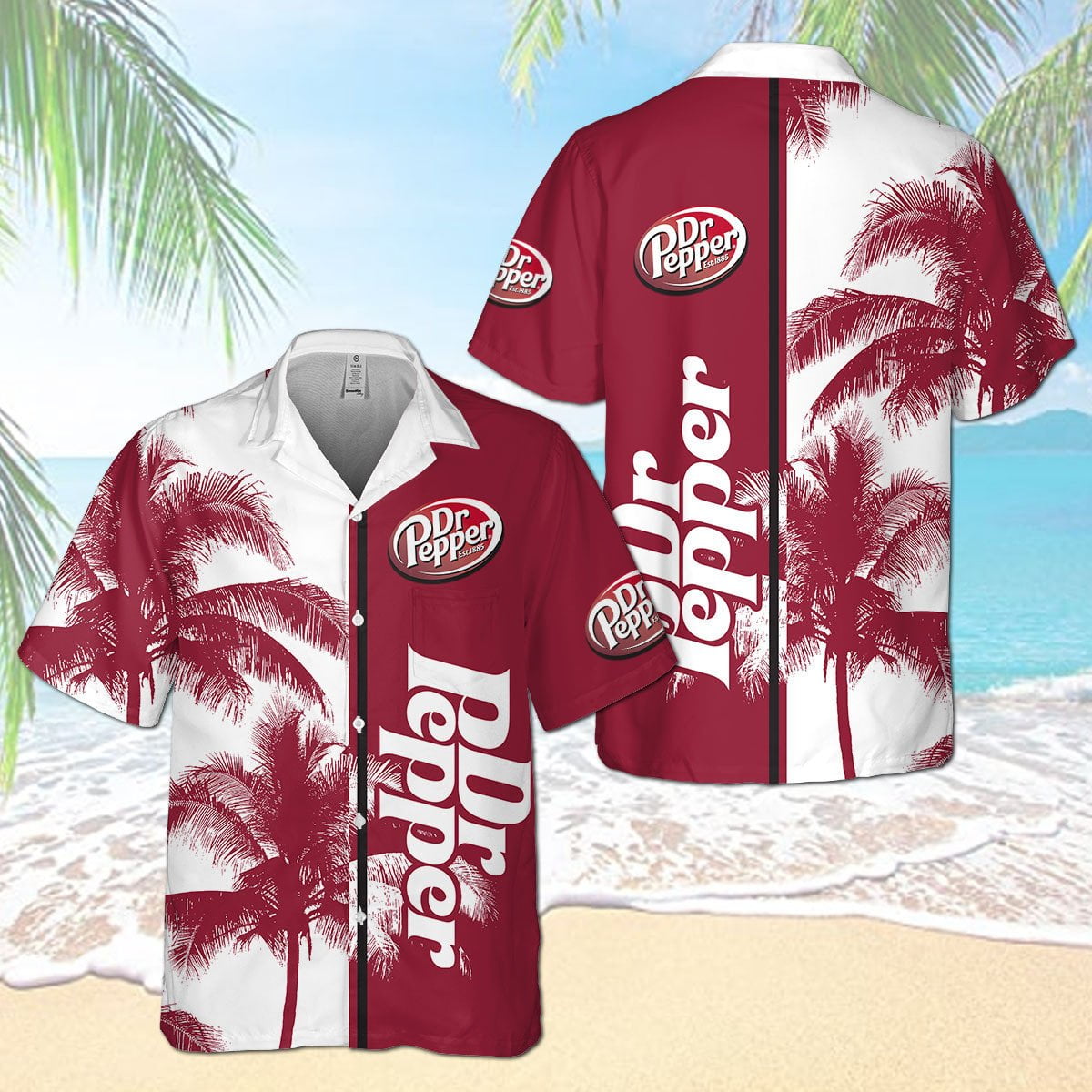 Dr. Pepper Palm Tree All Over Print 3D Aloha Summer Beach Hawaiian Shirt