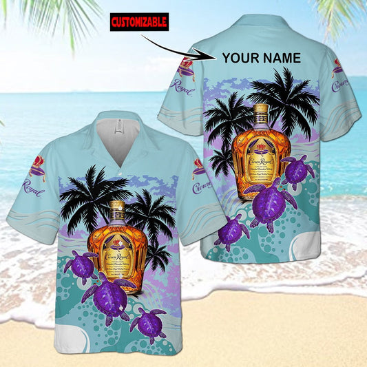 Personalized Crown Royal Turtles Palm Tree All Over Print 3D Aloha Summer Beach Hawaiian Shirt