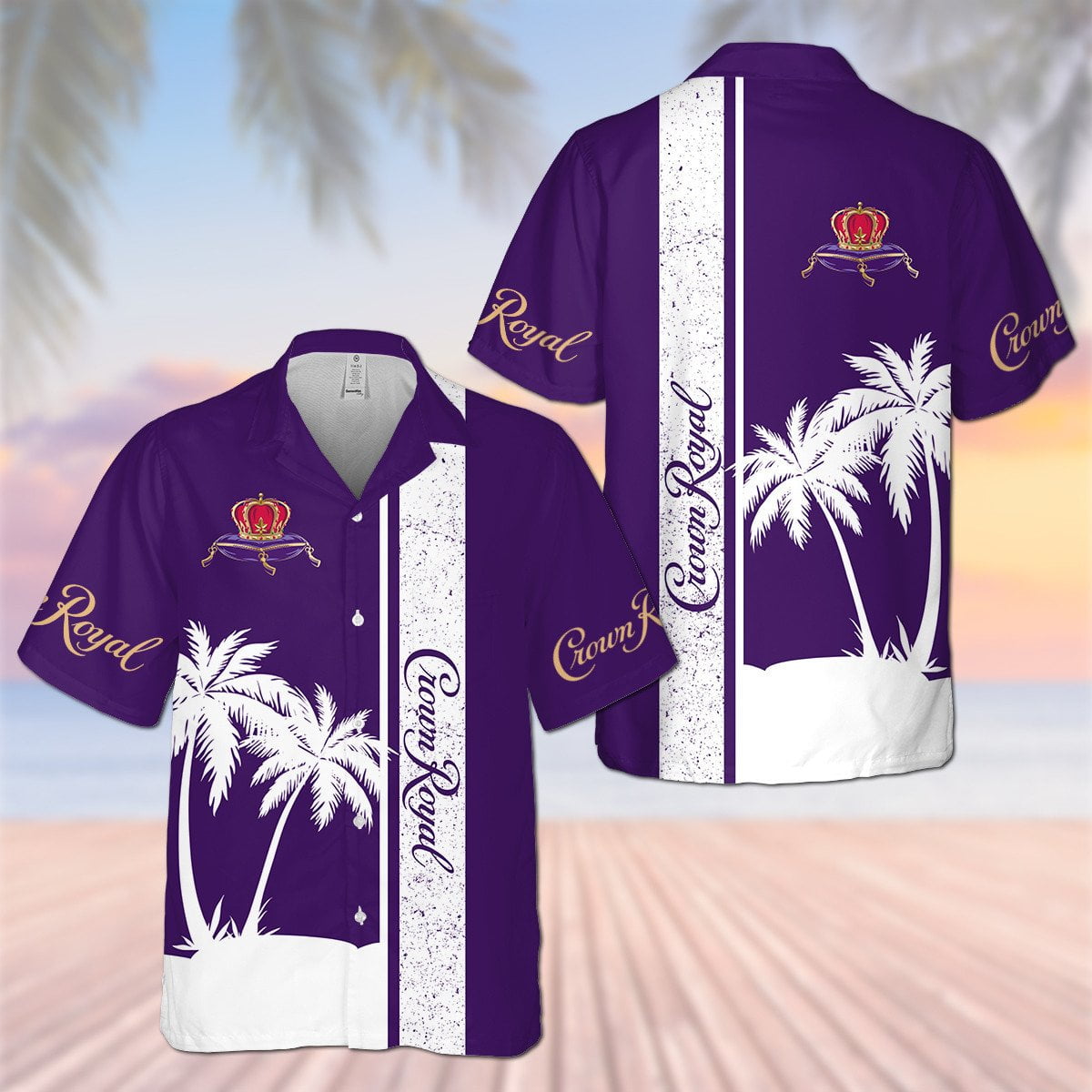 Crown Royal Palm Tree Pattern All Over Print 3D Aloha Summer Beach Hawaiian Shirt