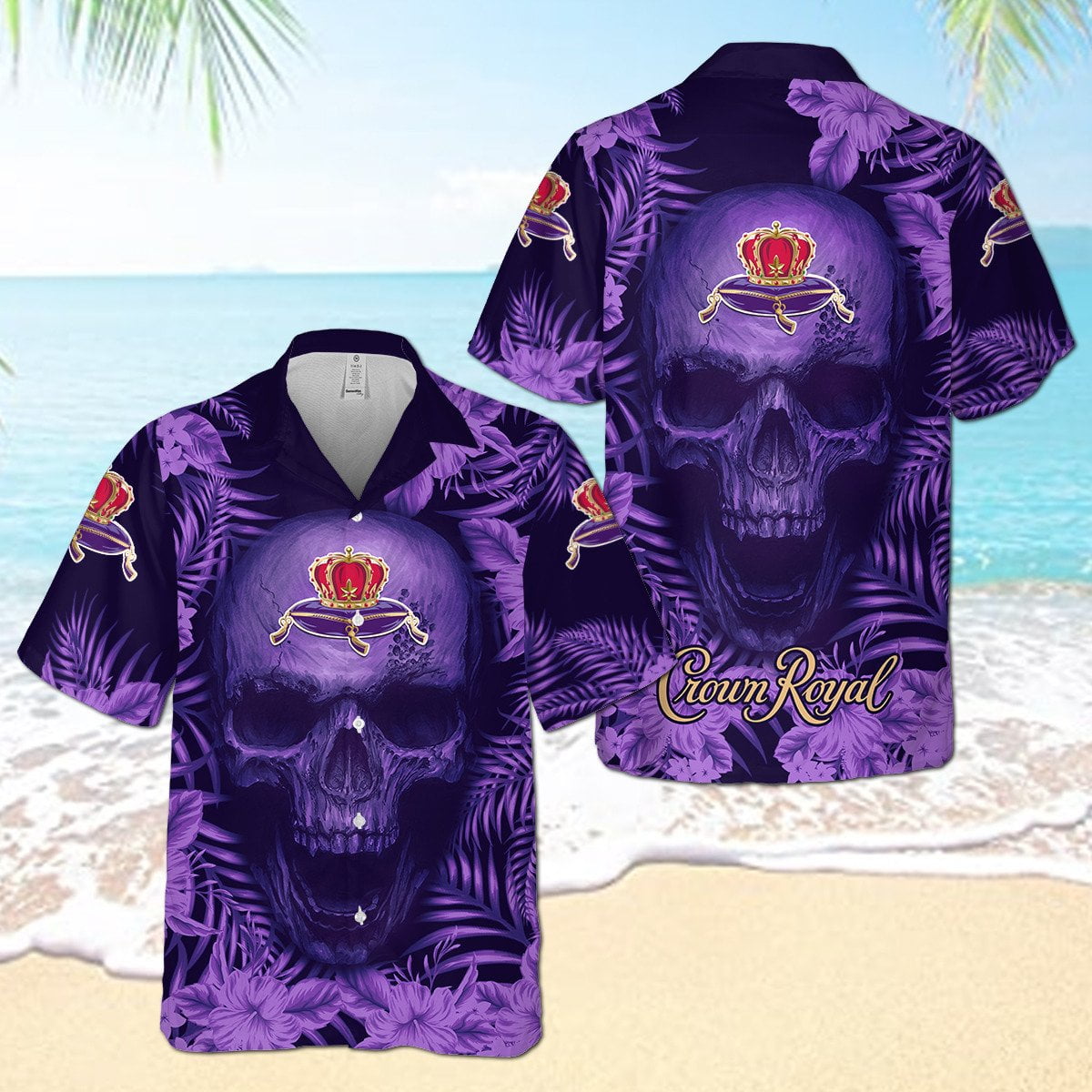 Crown Royal Angry Skull All Over Print 3D Flowery Aloha Summer Beach Hawaiian Shirt