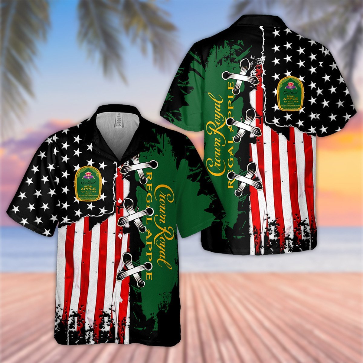 Crown Royal Regal Apple USA Flag All Over Print 3D Aloha Summer Beach Hawaiian Shirt