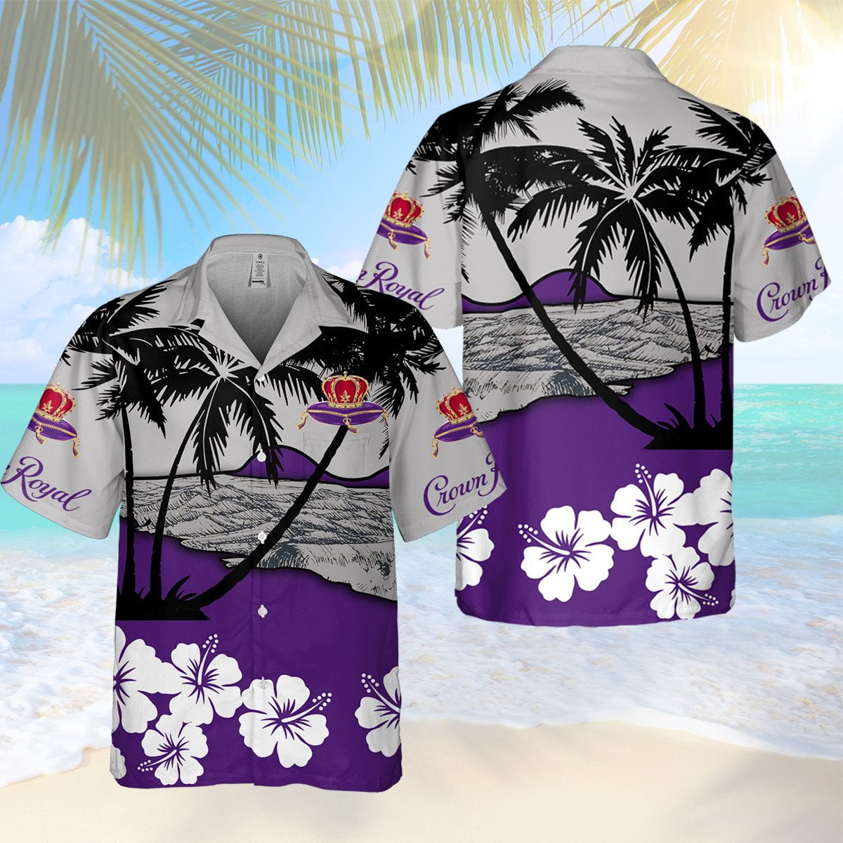 Crown Royal Hibicus Palm Tree All Over Print 3D Aloha Summer Beach Hawaiian Shirt