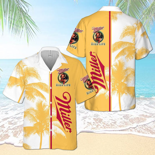 Miller High Life Palm Tree Pattern All Over Print 3D Aloha Summer Beach Hawaiian Shirt